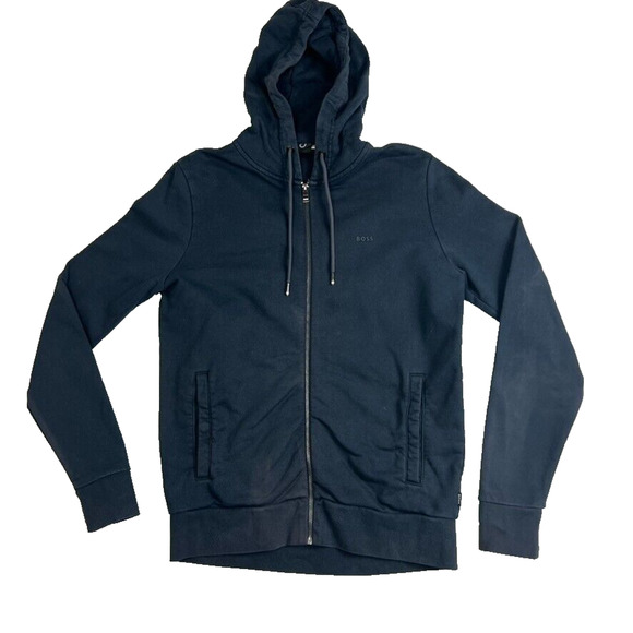 Hugo Boss Hoodie Sweater Jacket Mens medium Blue Full Zip Boss Logo - Picture 2 of 16
